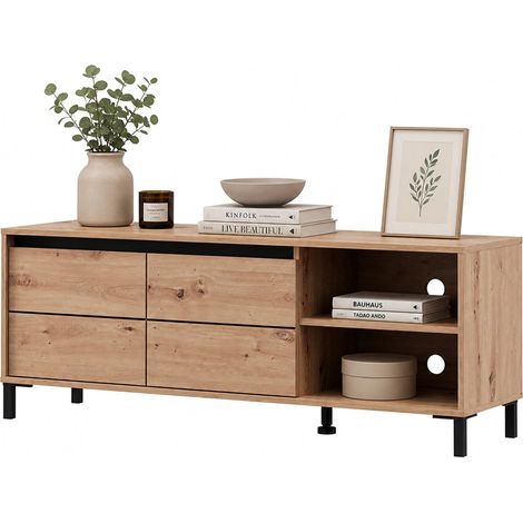 Mobile Porta tv Cigno, 2 Ripiani, 2 Ante, con Piedini, 138x40x52h cm Marrone Rovere Nodi