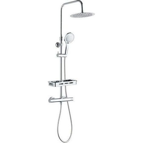 Colonne de douche avec mitigeur thermostatique - Edouard Rousseau - Ars Tab - Chrome - Douche de tete ronde - Douchette a main (1/3)