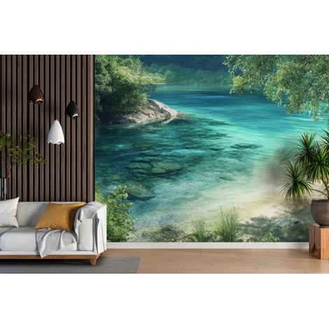 Papier peint cascades - plage de lagon turquoise - 150 x 250 cm (1/2)