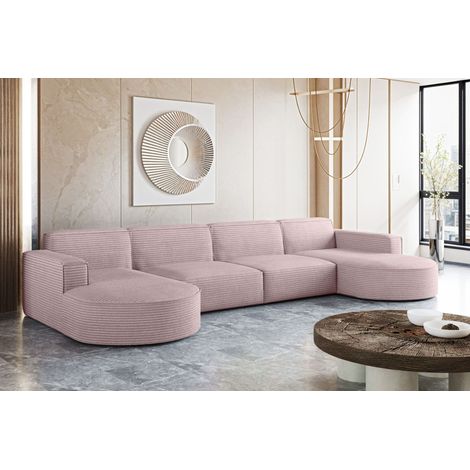 Ecksofa Designer MODENA U XL stoff Dicker cord Poso Rosa (1/4)