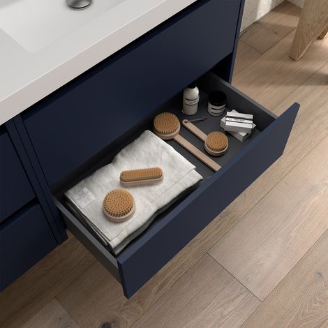Meuble sous-vasque Salgar Noja 1400 4 tiroirs + Lavabo Bleu Satin (1/4)