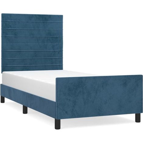 Cadre de lit en velours bleu foncé (80x200 cm), matelas non inclus. (1/5)