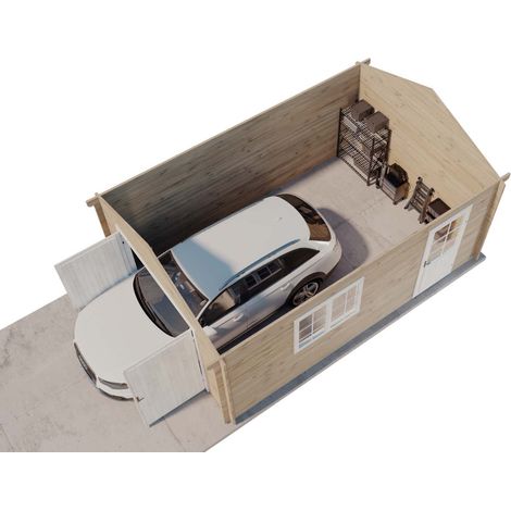 Alpholz Holzgarage Modell A-70 ISO Garage aus Holz in Braun, Unterstellplatz mit 70 mm Wandstärke Fertiggarage