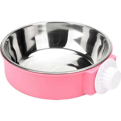 Gamelle pour chien, gamelle suspendue amovible en acier inoxydable pour nourriture et eau pour chien, chat, lapin et petits animaux - Rose - Taille S (1/5)