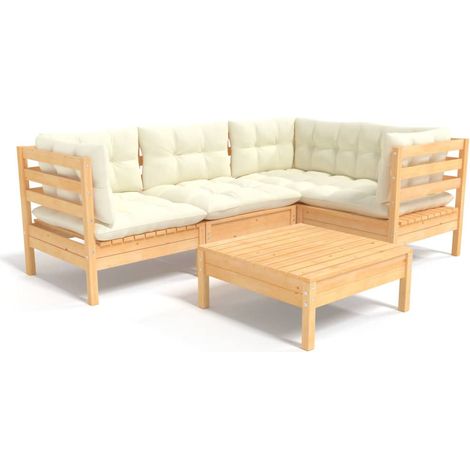 Set Salotto da Giardino 5pz con Cuscini Crema in Legno di Pino vidaXL (1/5)
