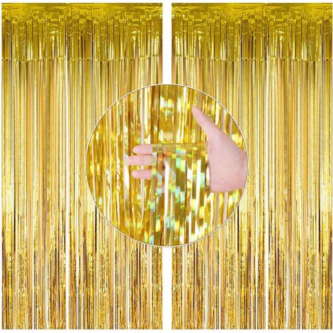 10 Pièces Rideau Brillant Métallique Doré, Fringe Tinsel 1x2m, pour Mariage Anniversaire Fête Noël Déco Mur Photographie (1/5)