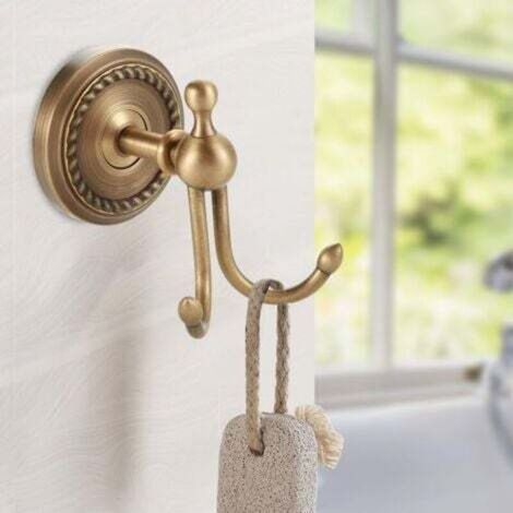 Crochets à serviettes en laiton, crochets de garde-robe antiques, crochets à double manteau muraux (1/4)