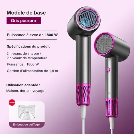 Sèche-cheveux électrique 1800W gris violacé prise UE 220-240V avec concentrateur gris 220v-240v 550 g – Livraison gratuite