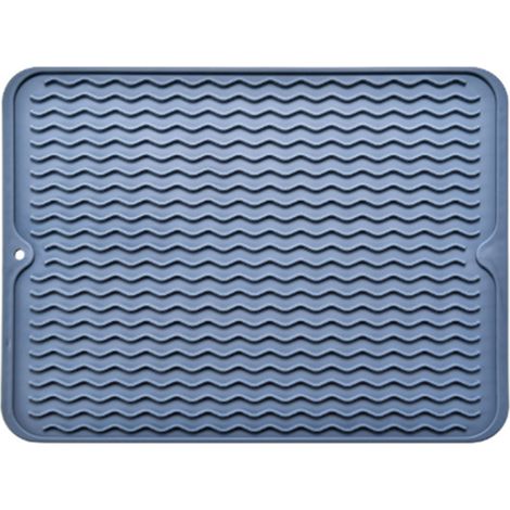 Tapis de table isolant en caoutchouc antidérapant, imperméable et résistant à la chaleur, pour égoutter la vaisselle (bleu). (1/5)