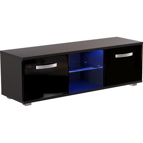 Meuble TV Cosmo avec LED, Buffet 2 Portes, Rangement Salon, Éclairage, Noir, 120cm (1/5)