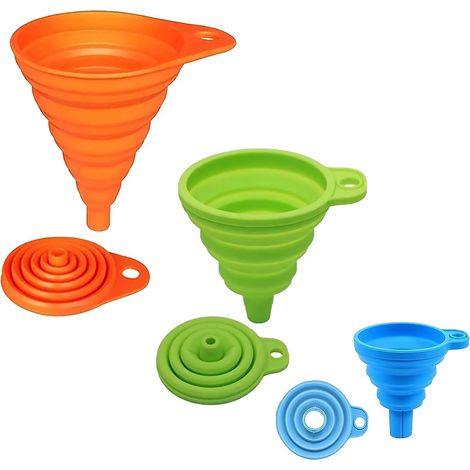 Lot de 3 entonnoirs pliables en silicone de petite, moyenne et grande taille, entonnoir de cuisine flexible pour transférer des liquides, remplir des bouteilles, pour la maison et les (1/5)
