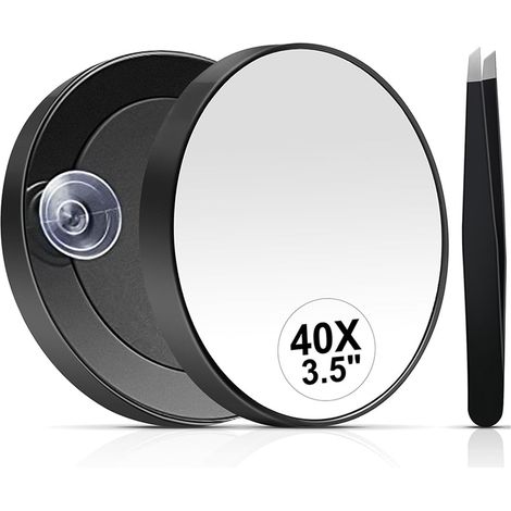 Miroir Grossissant X 40,Petit Miroir Grossissant Ventouse et Pinces,Maquillage Voyage de Poche Ensemble de Miroirs Compacts pour Épiler Les Sourcils 8,9 CM (1/5)
