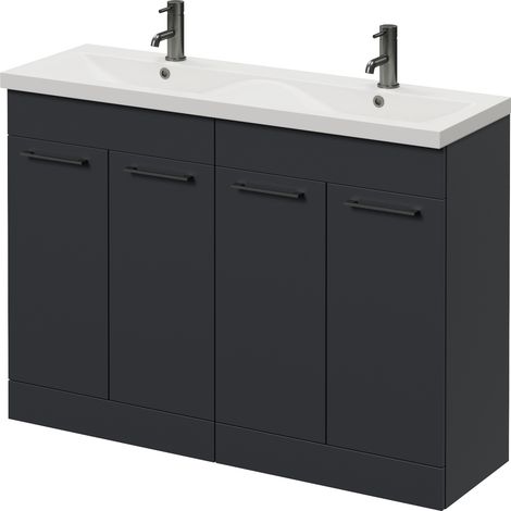Napoli 390 Gloss Grey 1200mm 4 Door Vanity Unit with Double Glide Basins - 1200mm - Gunmetal Grey 160mm Handle