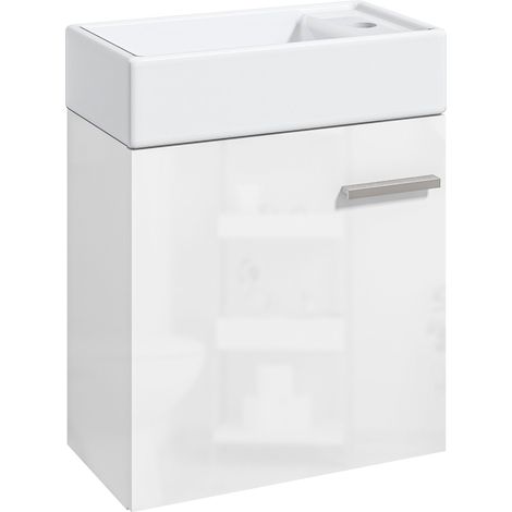 Badezimmer-Waschtisch mit wandhängendem Waschbecken – Tür mit Soft-Close-Funktion – 40 x 23 x 50 cm – Hochglanzweiß