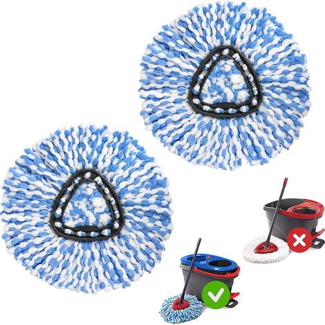 Compatibile con gli accessori per mocio rotante in microfibra O-Cedar EasyWring RinseClean - Confezione da 2 testine di ricambio - Fibra di cotone triangolare blu e bianca - Facile da pulire e strizza