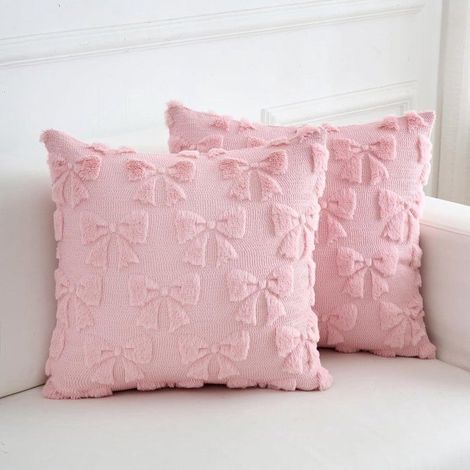 Lot de 2 housses de coussin 45x45 cm rose à motif nœud, polyester doux, déco canapé chambre, sans garnissage (1/5)
