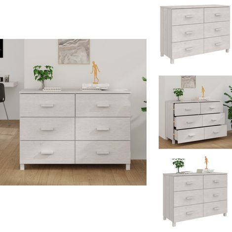 Buffet MOLDE Blanc 113x40x80 cm Bois massif de pin - Buffet Design - Buffet Blanc - Buffet En Bois - Meuble Rangement - Commode Tiroir (1/5)
