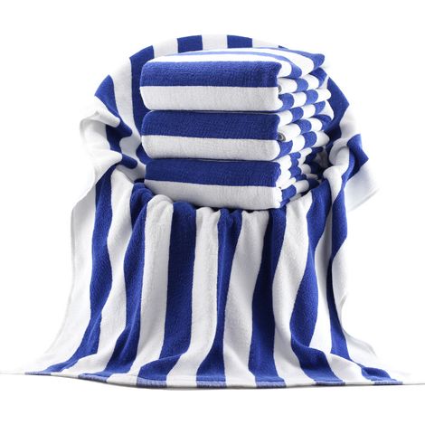 Basics Serviette pour Plage, Piscine, Sport et Spa, 100% Coton Rayures Cabana, 75 x 152 cm, Bleu Ciel, Lot de (1/5)