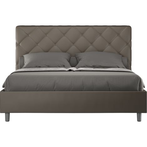 Lit matelassé 140x190 cm simili cuir cappuccino Paryse- (1/5)