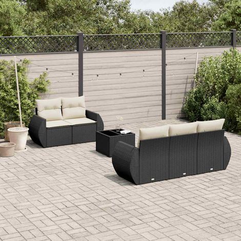Set de sofás de jardín 6 piezas y cojines ratán sintético negro vidaXL (1/3)