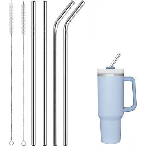 Rietjes voor Stanley Cup, 4 stuks roestvrijstalen rietjes, Stanley Cup rietjes, metalen rietjes, roestvrijstalen rietjes inclusief 2 rechte buisrietjes en 2 elleboogrietjes, voor Stanley Cup 40 oz met (1/5)