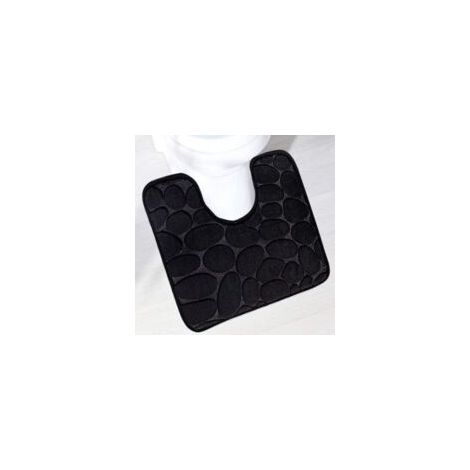 Tappetino da bagno a forma di U, antiscivolo, morbido e assorbente, ad asciugatura rapida, in poliestere, sagomato per WC, nero, 40 x 50 cm - Crezuo