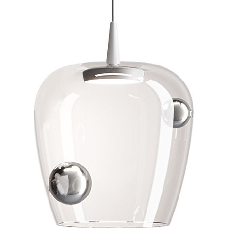 Zafferano Lampada a sospensione Bilia 27cm LED 8W 2700K Vetro soffiato Bianco e Argento per illuminazione d'interni di alta qualità ed eleganza