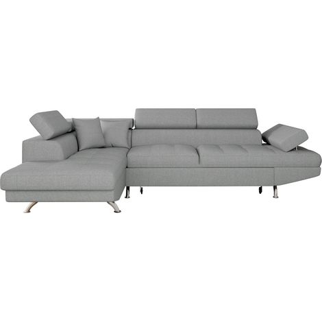 Canapé d'angle RIO Convertible avec coffre en tissu - Angle Gauche, Gris clair (1/5)