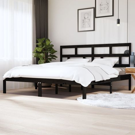 Bed Frame  Black  Solid pine wood, Plywood slats  Double  Modern vidaXL (1/5)