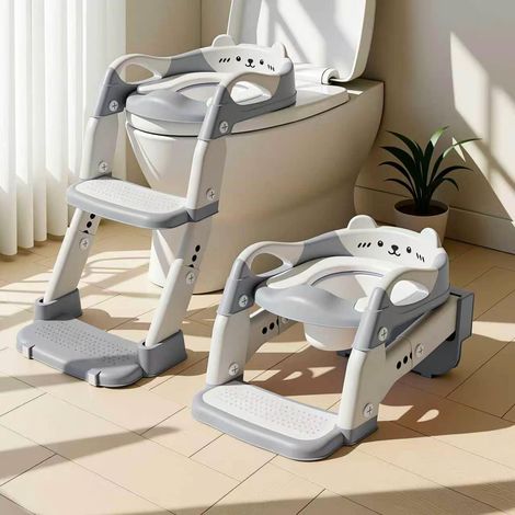 Réducteur Toilette Enfant 3 en 1 - Siège Réglable Avec Échelle Antidérapante - Protection Anti-éclaboussures - Pour Apprentissage Propreté - Gris (1/5)