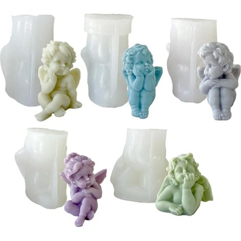 Moule Bougie Silicone, Ange Moule en Silicone pour Bougie Savon, Moules à Bougie Faits à la Main, Moules Silicone pour soja, Cire d'abeille, Bougies parfumées, Chocolat, Résine époxy (1/5)