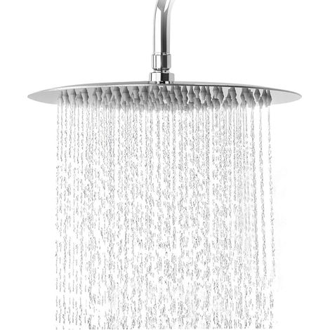 Pommeau de Douche Rond 23 cm - Acier Inoxydable 304 - 108 Buses - Jet Pluie - Installation Rapide Sans Outil - Joint Pivotant - Argenté (1/5)