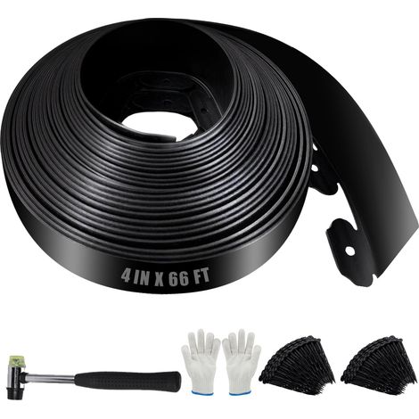 Bordure de Jardin en Plastique Flexible 10cm x 20m - Bordure de Pelouse Résistante avec 200 Piquets d'ancrage + Marteau + Gants - Délimitation pour Gazon, Allée, Parterre - Noir (1/5)
