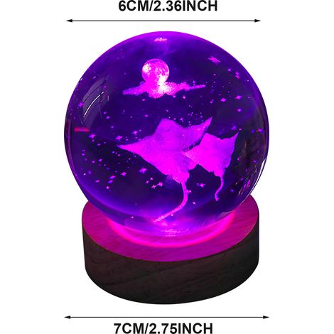 Boule Cristal 3D LED 6cm sur Socle Bois Lumineux Multicolore USB Veilleuse Décorative Intérieur Design Moderne Élégant Compact (1/5)