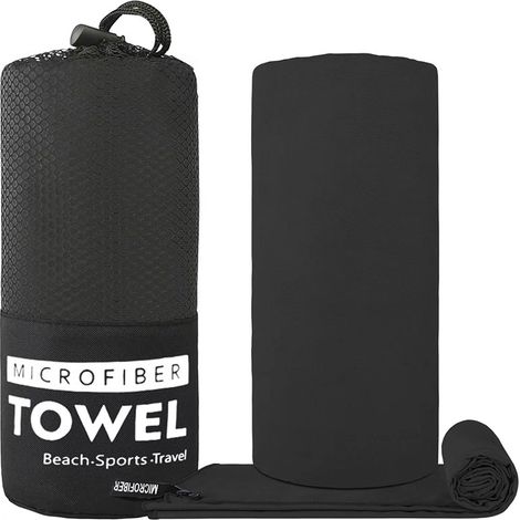 Schnelltrocknendes, doppelseitiges Mikrofaser-Sporthandtuch – 40 x 80 cm, kompaktes Handtuch für Fitness, Yoga, Schwimmen und Reisen, Schwarz-x