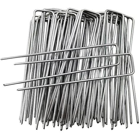 QAZQA 50Pcs Piquets de Jardin en Forme de U 150 mm x 40 mm, Piquets de Fixation en Acier Galvanisé pour Toile de Paillage, Agrafes de Jardin pour Bâche Anti-Mauvaises Herbes - Anti-Rouille