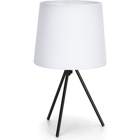 Aigostar Lampada Tavolo Abatjour E14 Paralume Tessuto H44cm Ferro Bianco Nero (1/4)