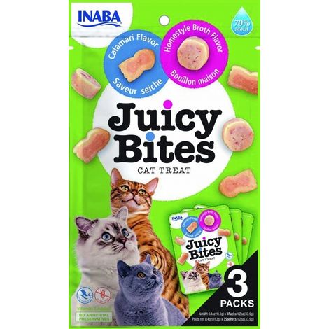 Soupe de poulet et calmars Inaba Juicy Bites pour chats - Friandises savoureuses et saines 3 x 11,3 g