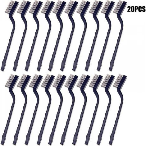 Mini Brosse Métallique (Lot de 20) - Brosse Acier Inoxydable avec Manche Incurvé & Trou d’Accroche - Brosse Fer pour Nettoyer Four, Évier, Travail du Métal, Soudure, Rouille & Poussière (1/5)