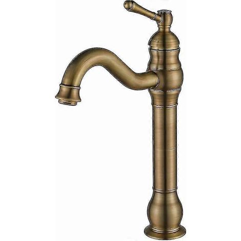 Grifo monomando de latón antiguo con caño alto giratorio de 360° - Grifo de lavabo retro (1/5)