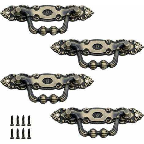 4 Pcs Poignee Tiroir Ancienne Zinc Poignée de Tiroir en Bronze Bronze Poignée Meuble Vintage Décoration Poignée de Porte Rétro Avec Vis pour Porte de Meuble Armoire Tiroir (1/5)