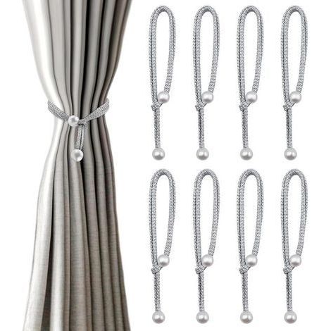 8 Pièces Embrasse pour Rideaux Embrases pour Voilages Grandes Perles Gris Attache Rideau Pratiques Et Décoratives en Corde Embrasses de Rideaux Boucle Décoration pour Maison, Bureau, Hôtel (1/3)