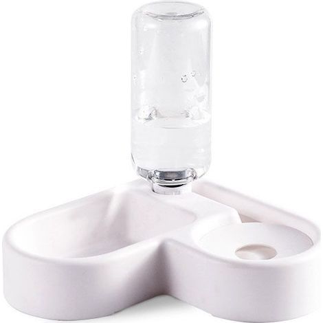 Distributeur d'eau automatique 2 en 1 pour animaux de compagnie, abreuvoir résistant aux éclaboussures et mangeoire sèche pour chat/chien, gamelle pour animaux de compagnie (blanc) (1/5)