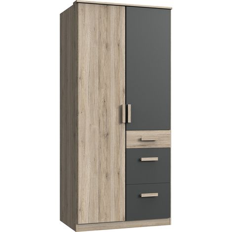 Kleiderschrank 2-türig in Eiche mit graphit CANTON-43 (1/2)