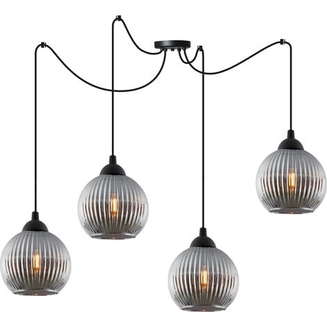 LAMPADA A SOSPENSIONE RIFFLE SPIDER NERA 4 SFERE PIATTE A FORMA DI GRAFITE E27 (1/5)