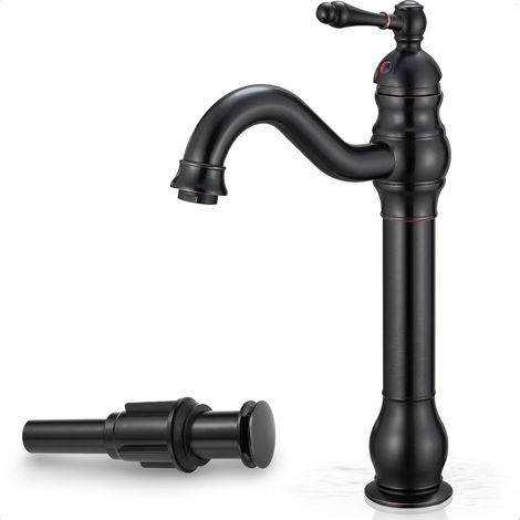 Robinet lavabo rétro pivotant 360° – Mitigeur monocommande – Bec haut en laiton – noir (1/5)