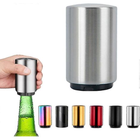 Ouvre-bouteille automatique à bouton-poussoir en acier inoxydable, un cadeau pour les amateurs de bière, un accessoire de cuisine pour hommes, fabriqué à partir de matériaux naturels. (1/5)