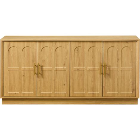 Grand buffet moderne en MDF décor bois avec portes courbées et poignées métalliques, 169 x 40 x 80 cm, naturel (1/5)