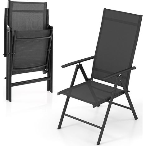 COSTWAY Chaise de Jardin Pliante avec Cadre Métallique, Fauteuil d’Extérieur avec Dossier Réglable sur 7 Positions, Chaise de Salle à Manger pour Patio en Tissu Respirant, Charge 180 KG (Noir) (1/5)