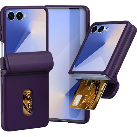 (Violet foncé, Galaxy Z Flip3 5G) Étui de protection ultra-fin, luxueux et élégant, avec fente pour cartes mate et antichoc, pour téléphone à clapet. (1/4)